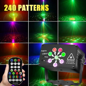 240 desenler DJ RGB disko sahne ışıkları USB LED UV ses aktif Strobe projektör noel dekorasyon ışık ev için çocuk parti