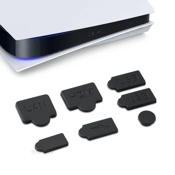 7 adet Siyah Silikon Toz Fişleri Seti USB HDMİ Arayüzü PS5 Aksesuarları Anti-tozluk Toz Geçirmez Fiş PS5 Oyun Konsolu