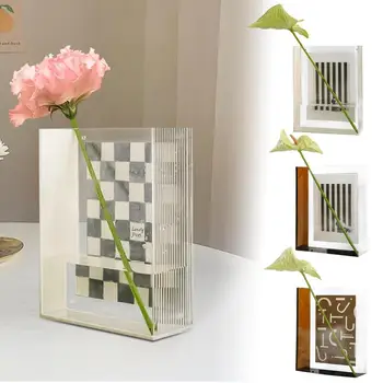 Akrilik Çiçek Vazo Estetik Kare Şekilli Şeffaf Kare Vazo Dekoratif Oda Centerpieces Düğün Dekor Ev Vazo